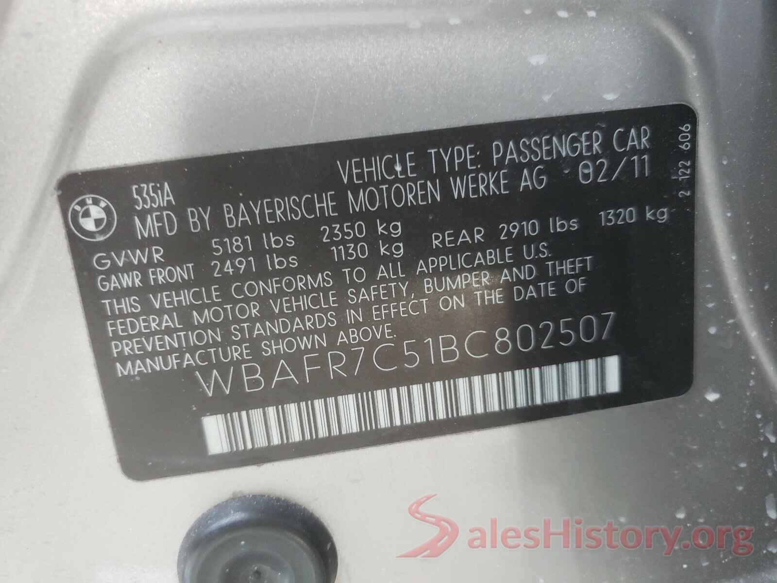 5XXGT4L37LG436138 2011 BMW 5 SERIES