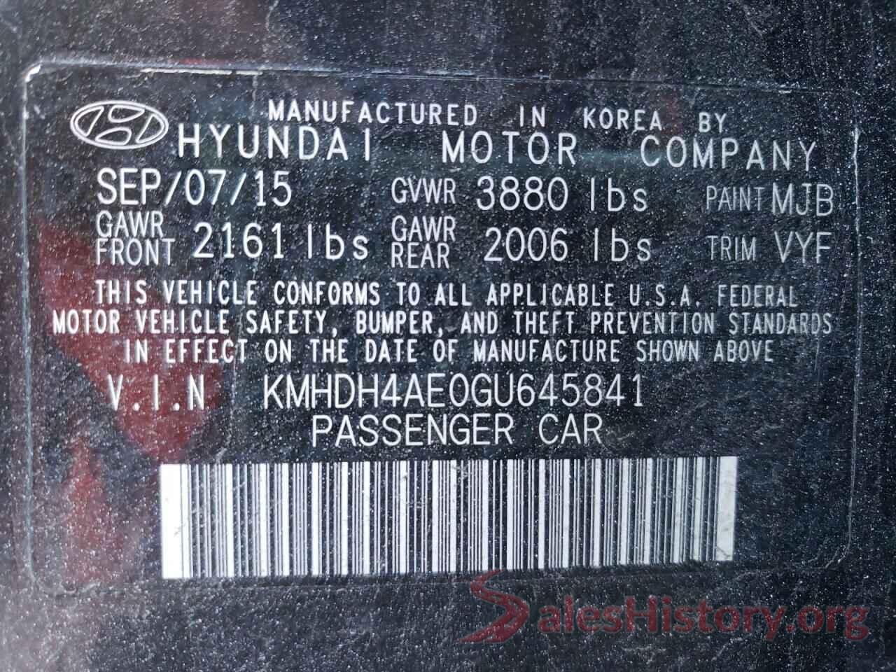 KMHDH4AE0GU645841 2016 HYUNDAI ELANTRA