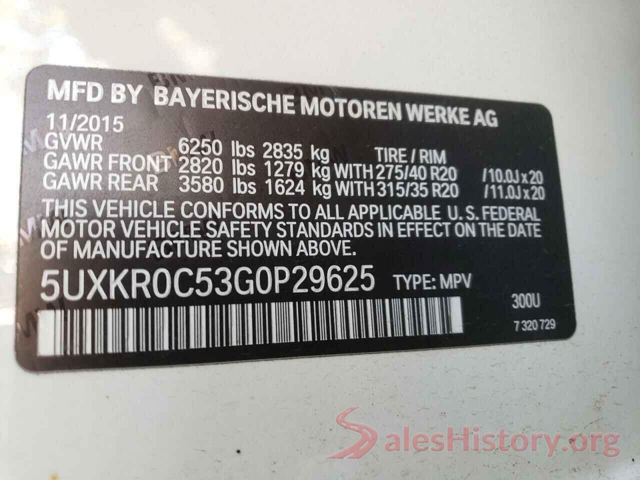 5UXKR0C53G0P29625 2016 BMW X5