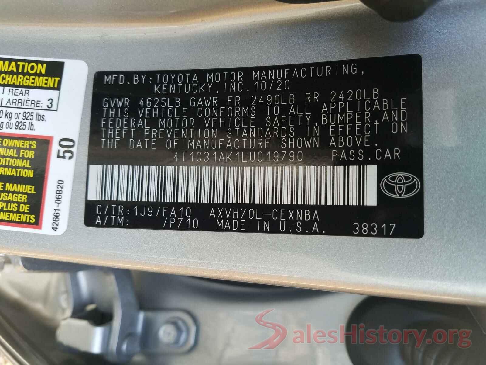 4T1C31AK1LU019790 2020 TOYOTA CAMRY