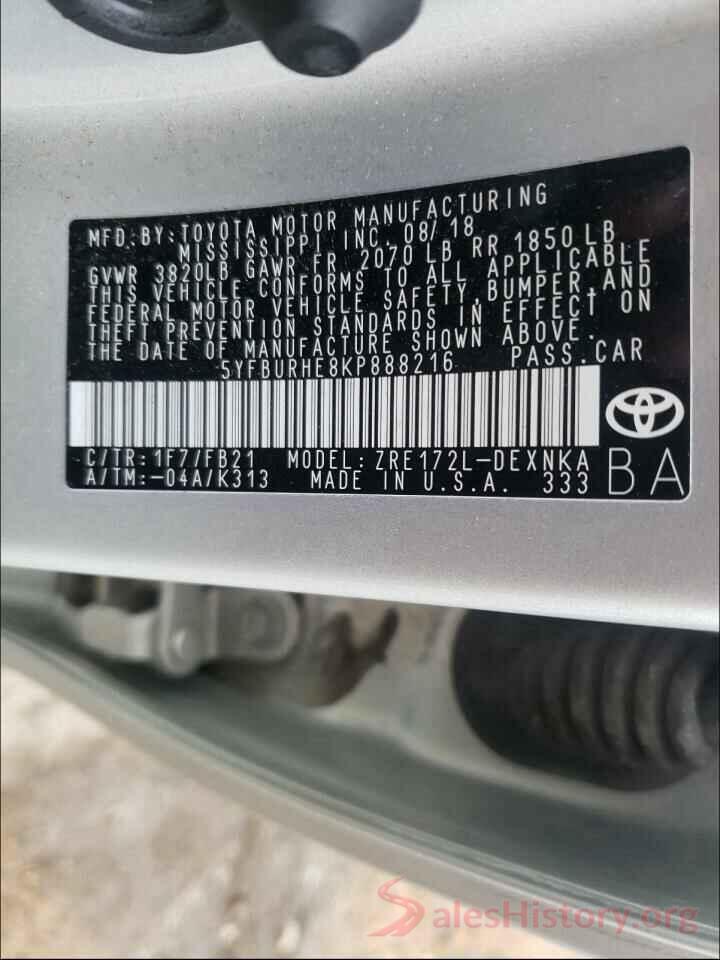 5YFBURHE8KP888216 2019 TOYOTA COROLLA