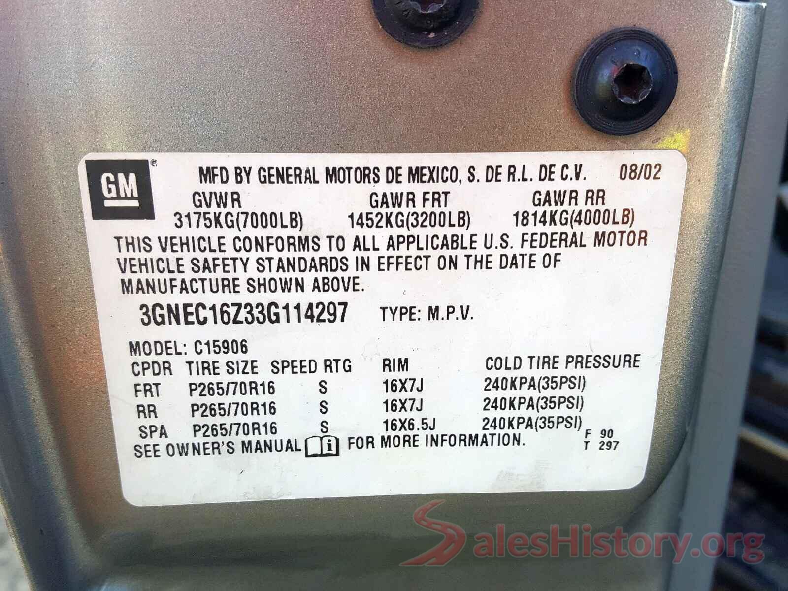 3KPF44ACXME378564 2003 CHEVROLET SUBURBAN