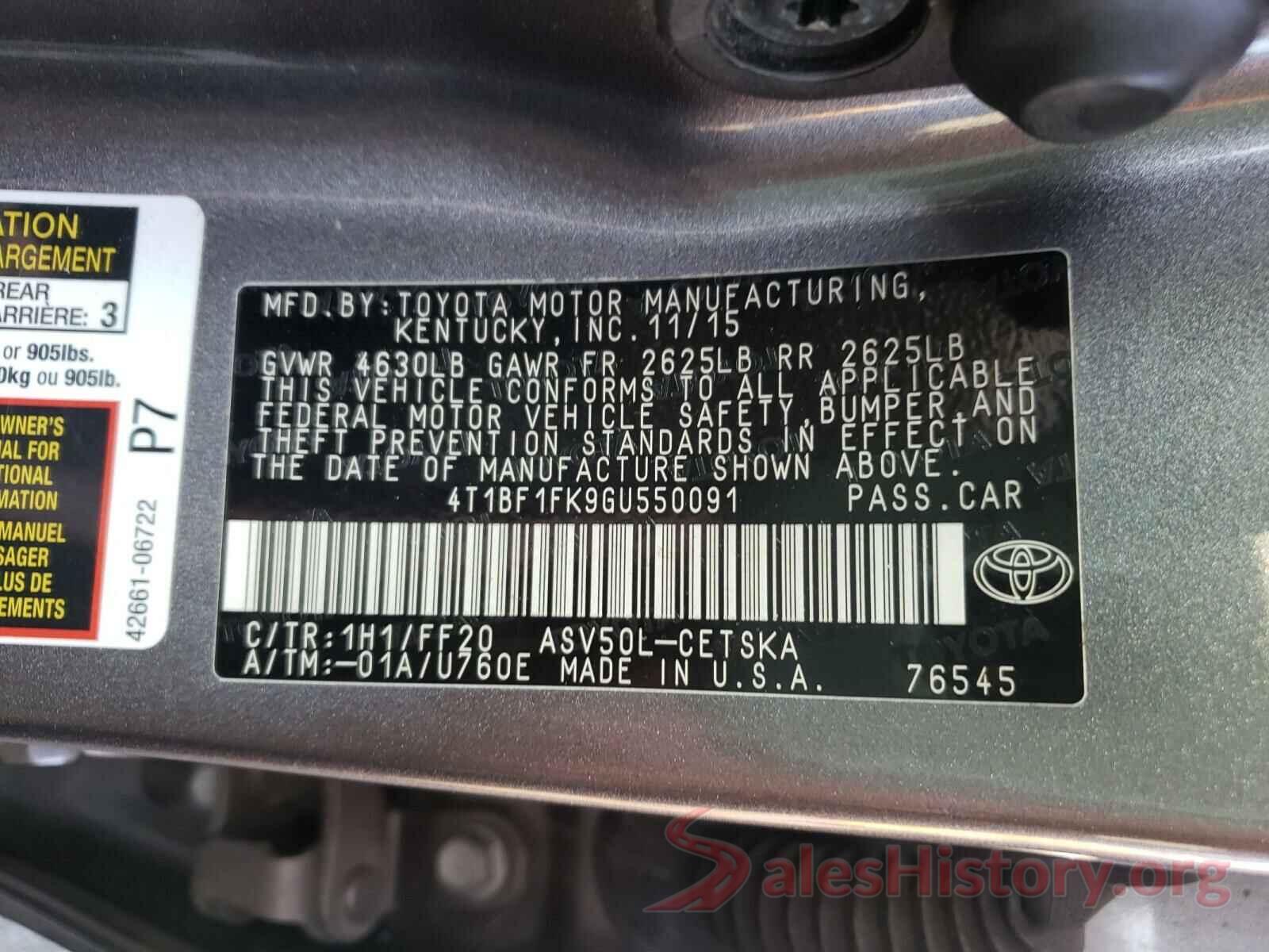 4T1BF1FK9GU550091 2016 TOYOTA CAMRY