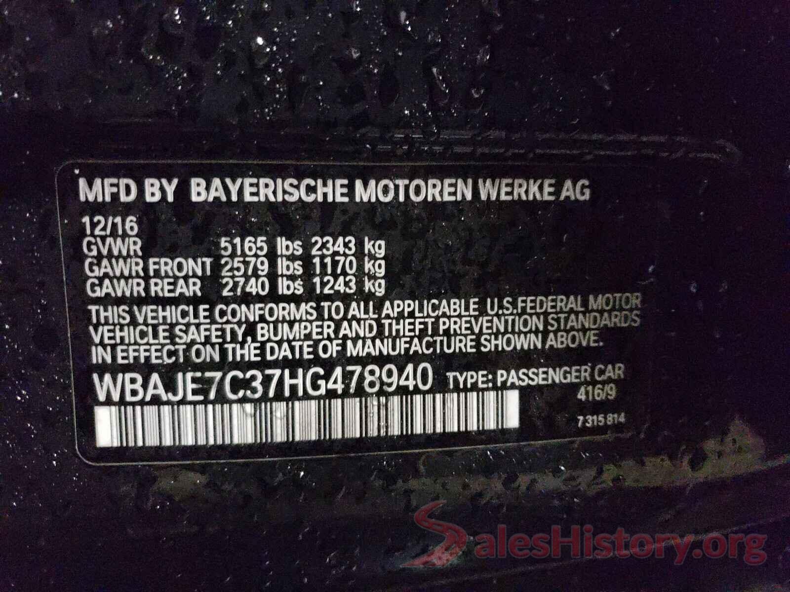 WBAJE7C37HG478940 2017 BMW 5 SERIES