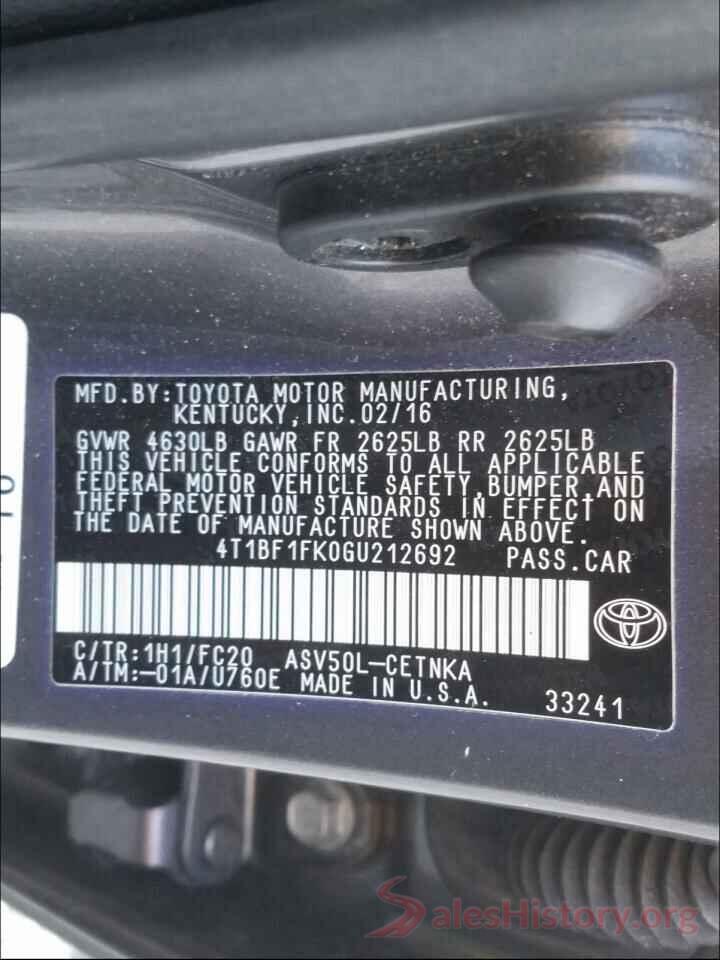 4T1BF1FK0GU212692 2016 TOYOTA CAMRY