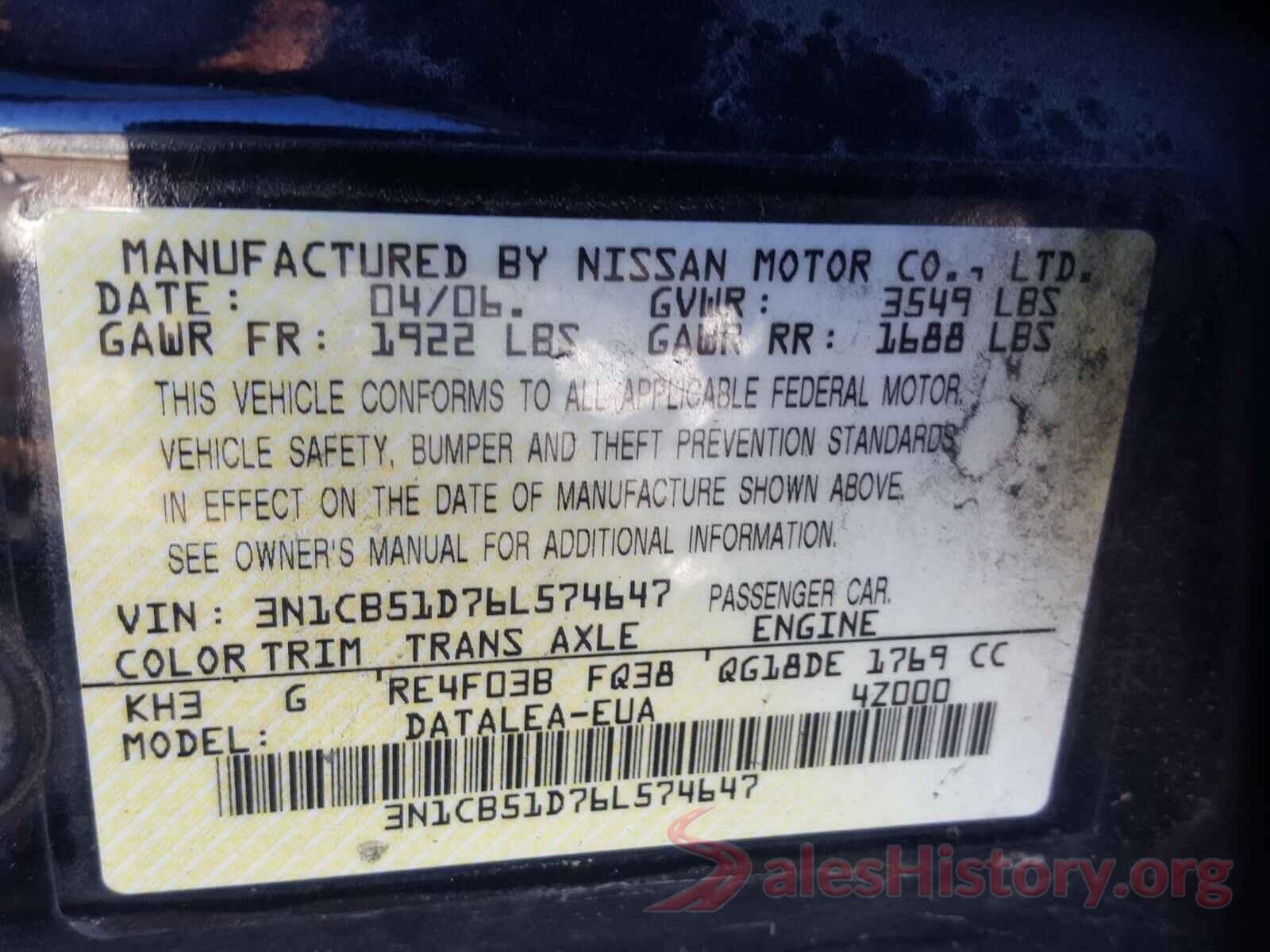 4S3BWAD65M3009180 2006 NISSAN SENTRA