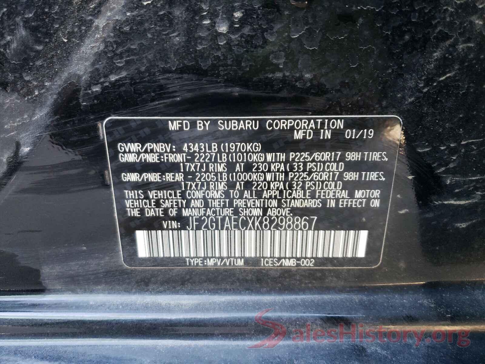 JF2GTAECXK8298867 2019 SUBARU CROSSTREK