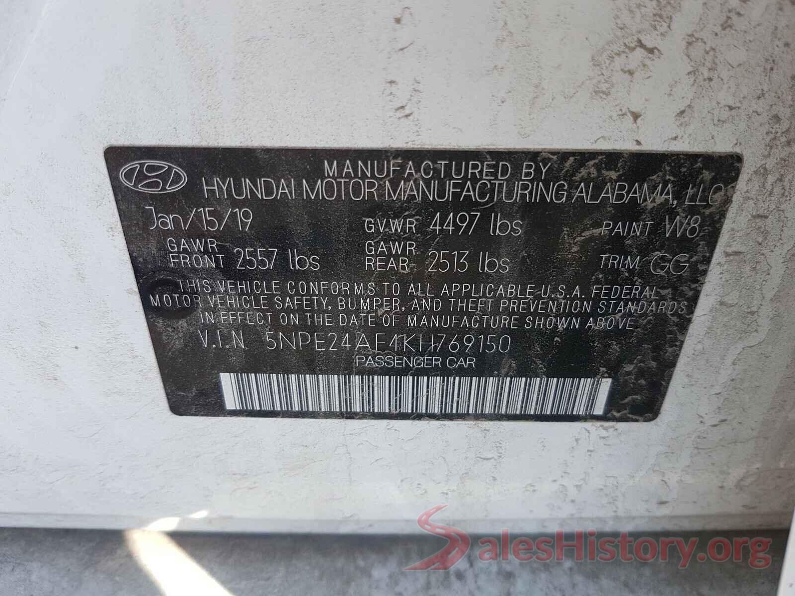 5NPE24AF4KH769150 2019 HYUNDAI SONATA