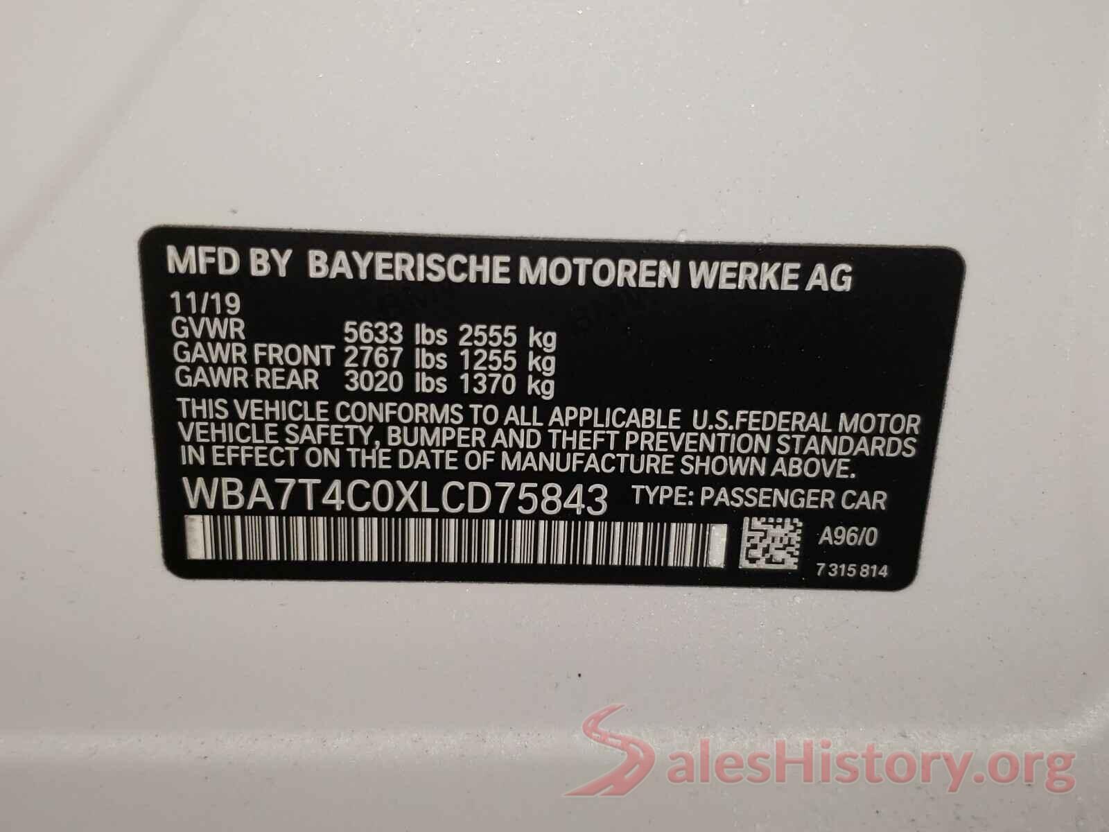 WBA7T4C0XLCD75843 2020 BMW 7 SERIES