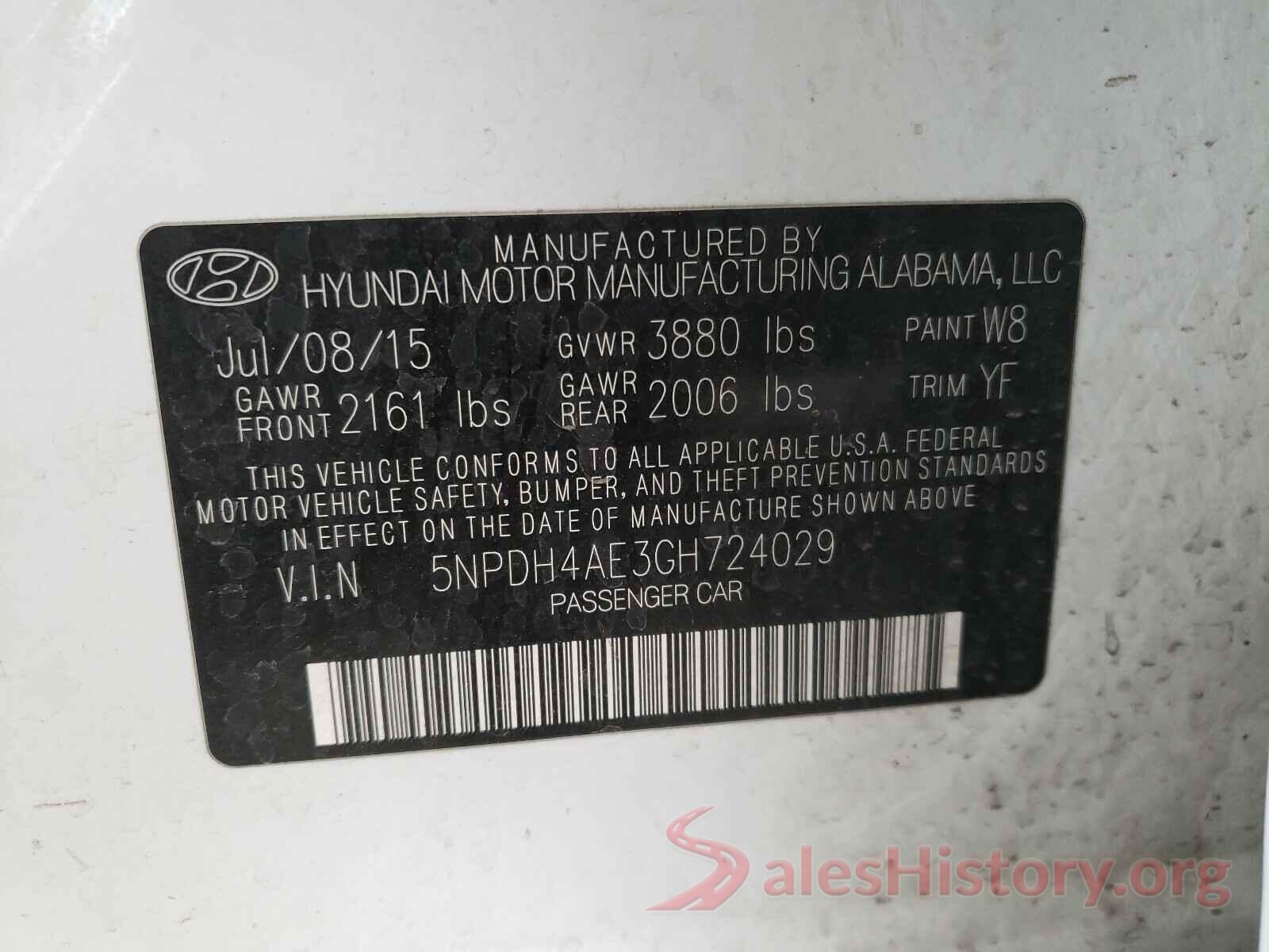 5NPDH4AE3GH724029 2016 HYUNDAI ELANTRA