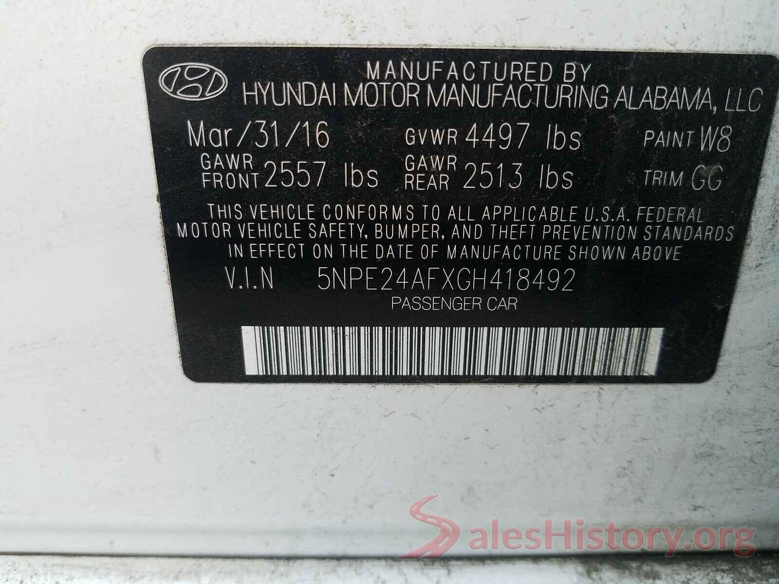 5NPE24AFXGH418492 2016 HYUNDAI SONATA