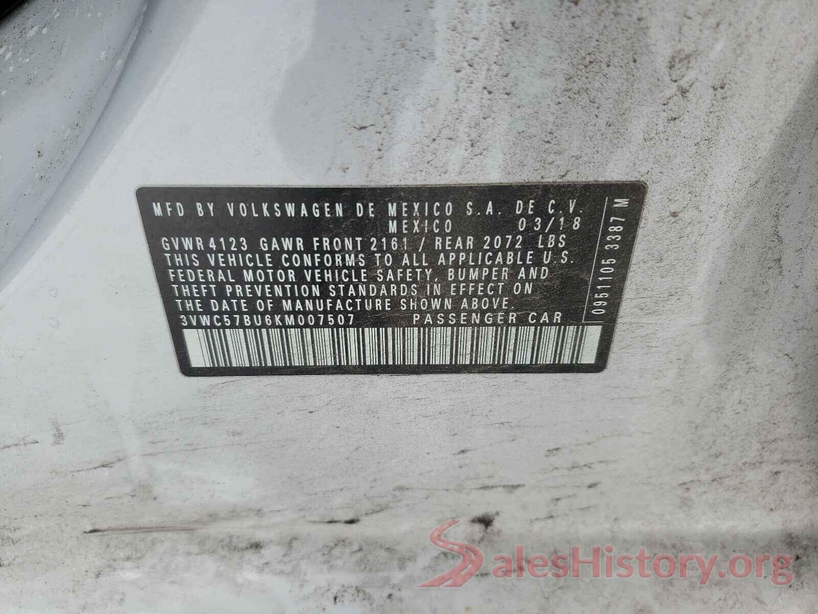 3VWC57BU6KM007507 2019 VOLKSWAGEN JETTA