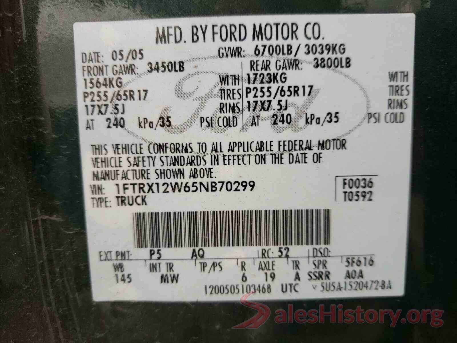 4T1BF1FK0HU400095 2005 FORD F150