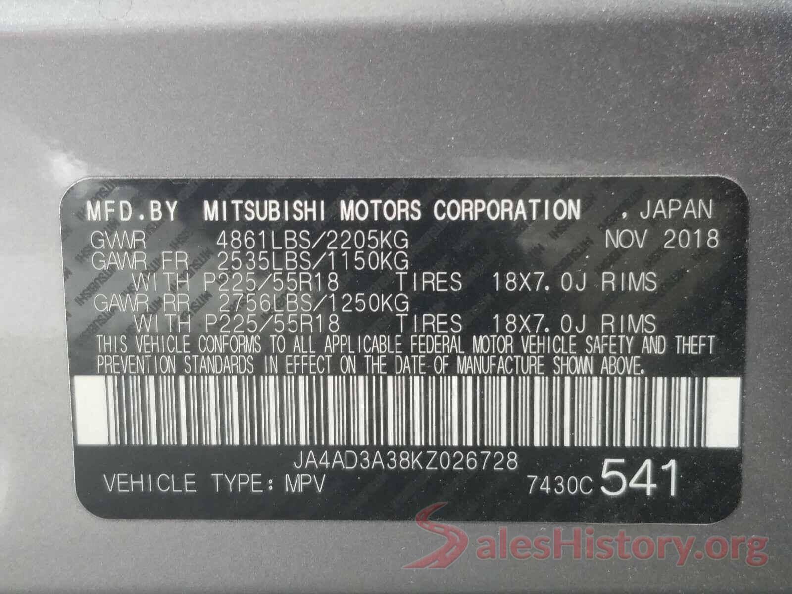 JA4AD3A38KZ026728 2019 MITSUBISHI OUTLANDER