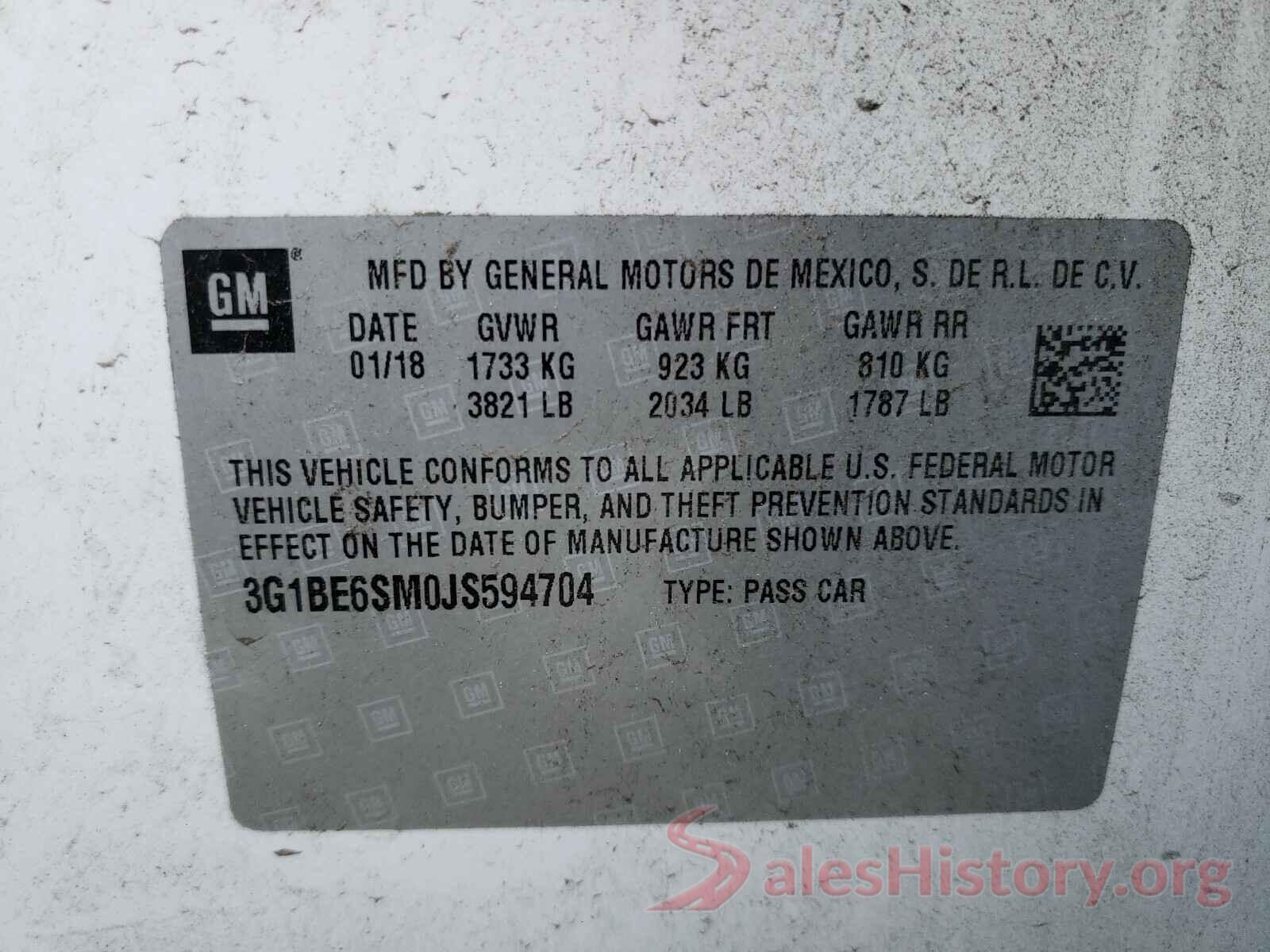 3G1BE6SM0JS594704 2018 CHEVROLET CRUZE