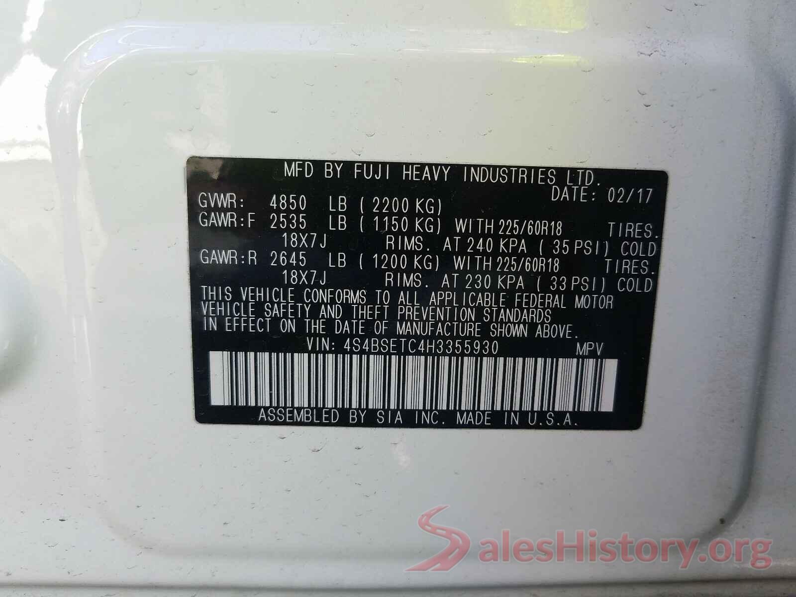 4S4BSETC4H3355930 2017 SUBARU OUTBACK