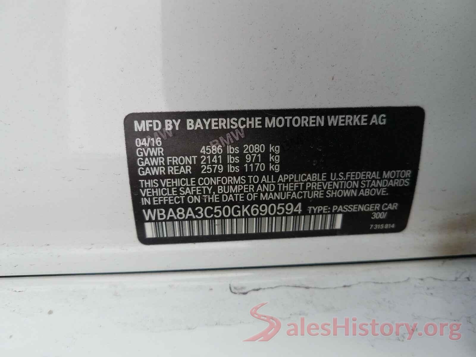 WBA8A3C50GK690594 2016 BMW 3 SERIES