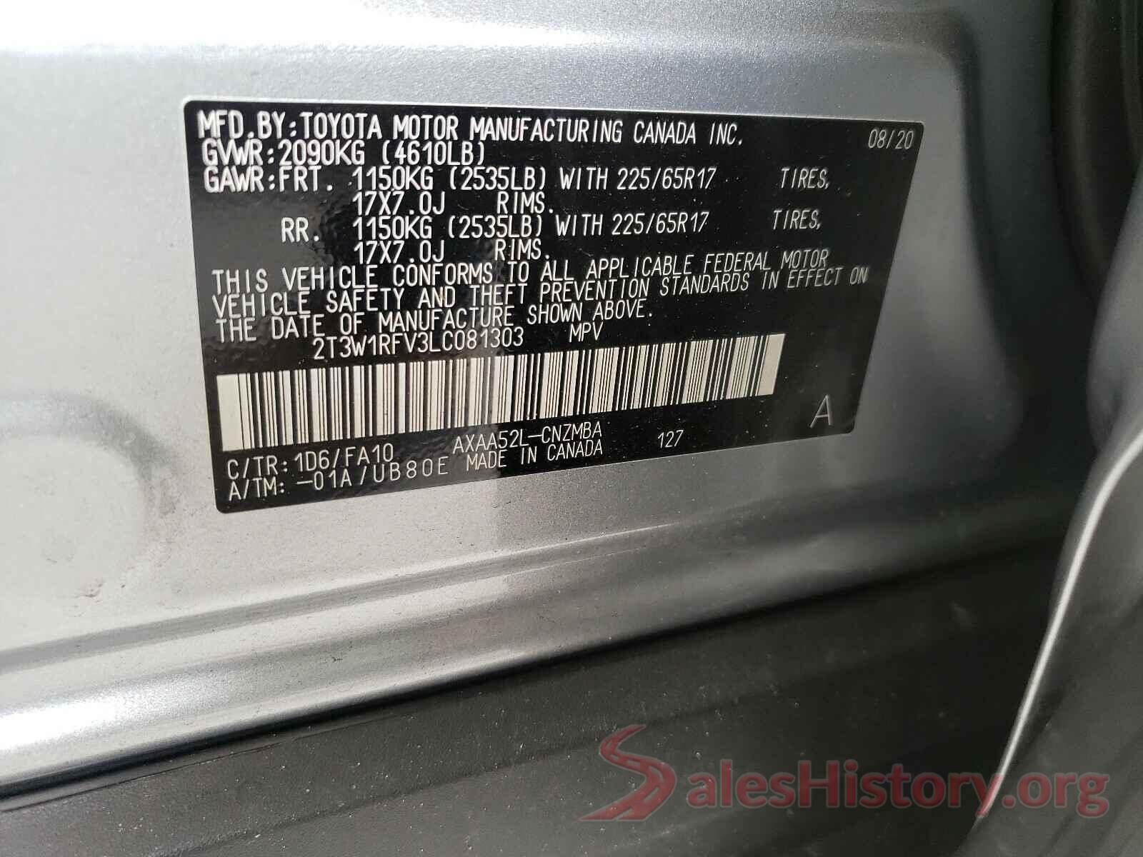 2T3W1RFV3LC081303 2020 TOYOTA RAV4