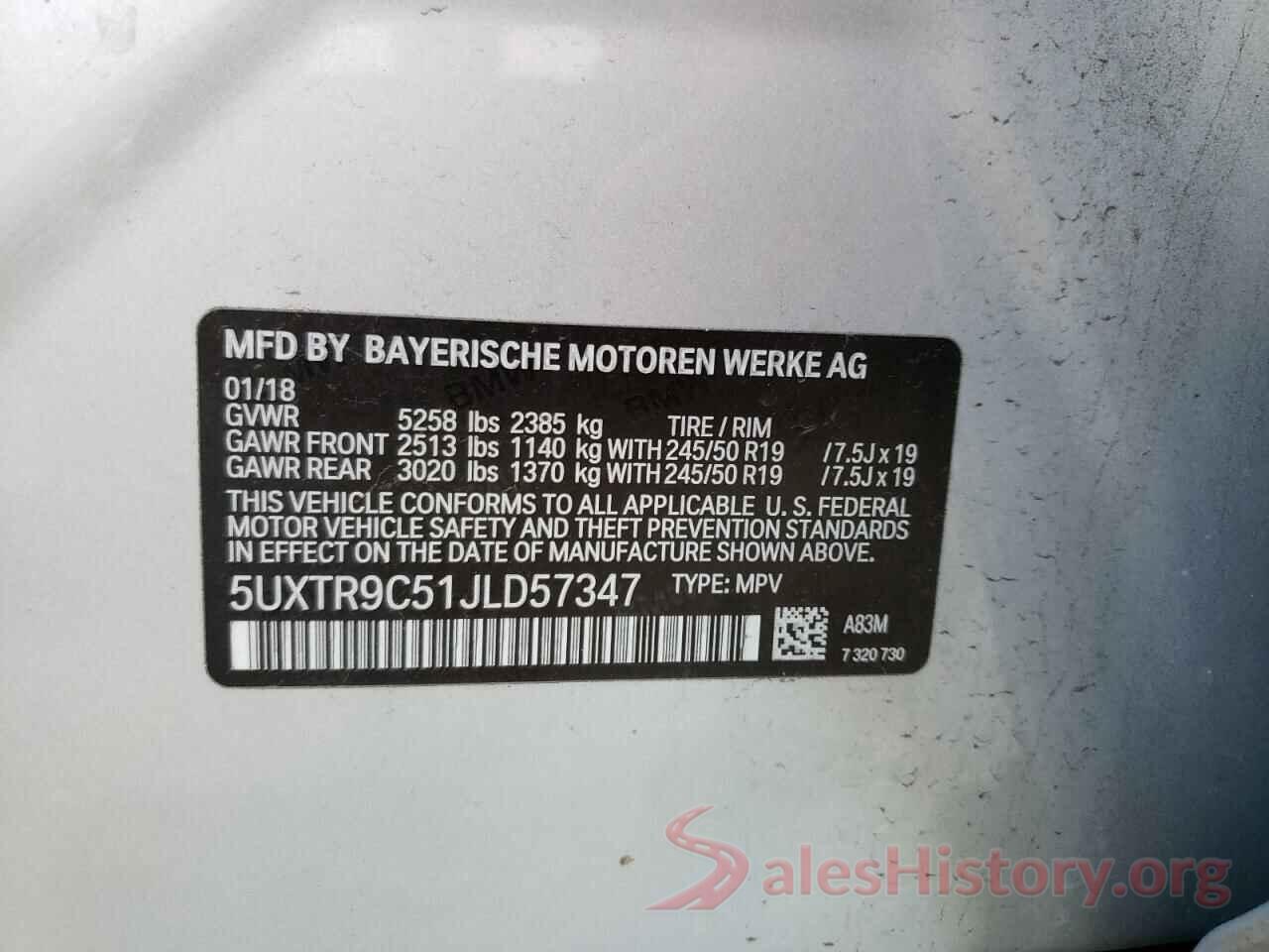 5UXTR9C51JLD57347 2018 BMW X3