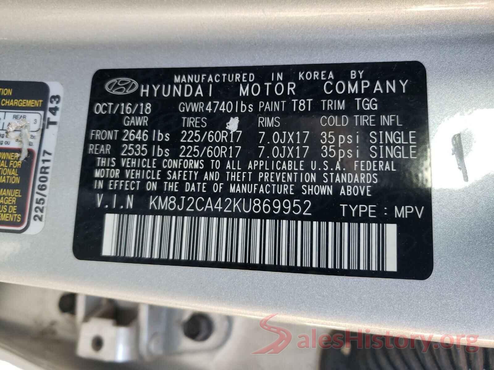 KM8J2CA42KU869952 2019 HYUNDAI TUCSON