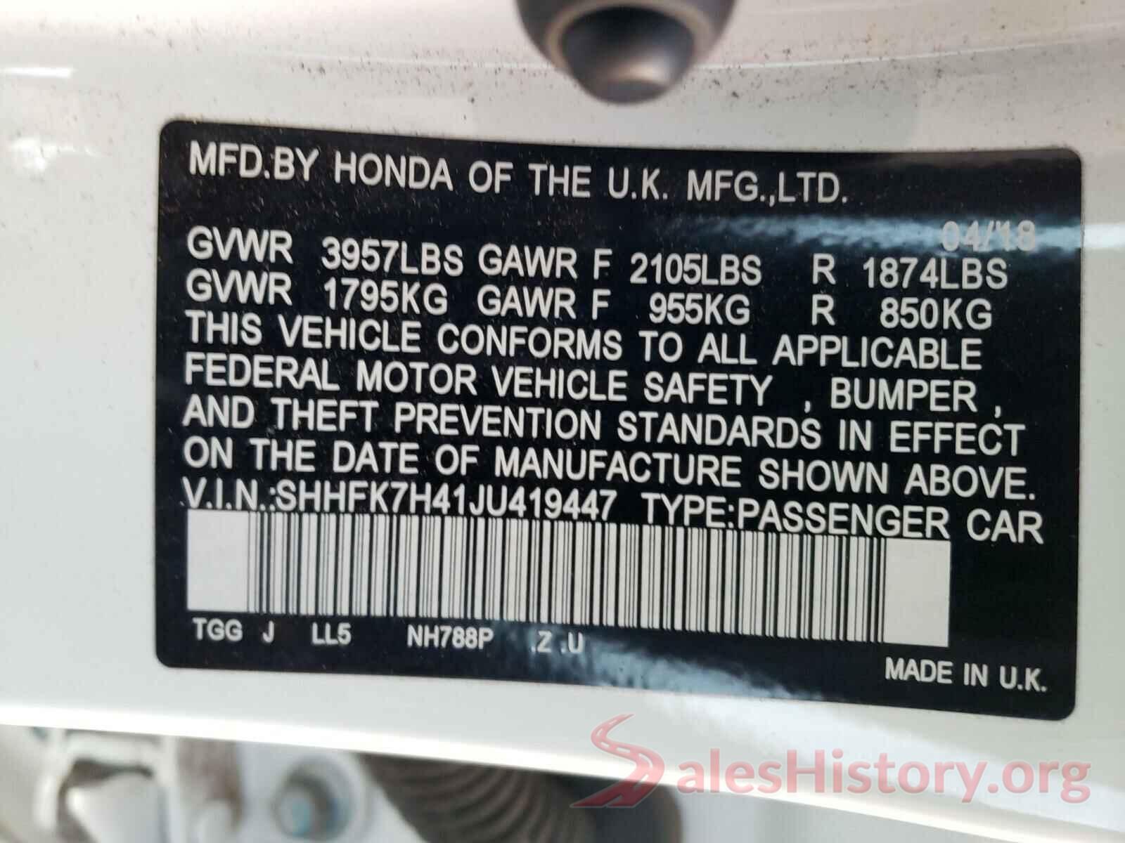 SHHFK7H41JU419447 2018 HONDA CIVIC