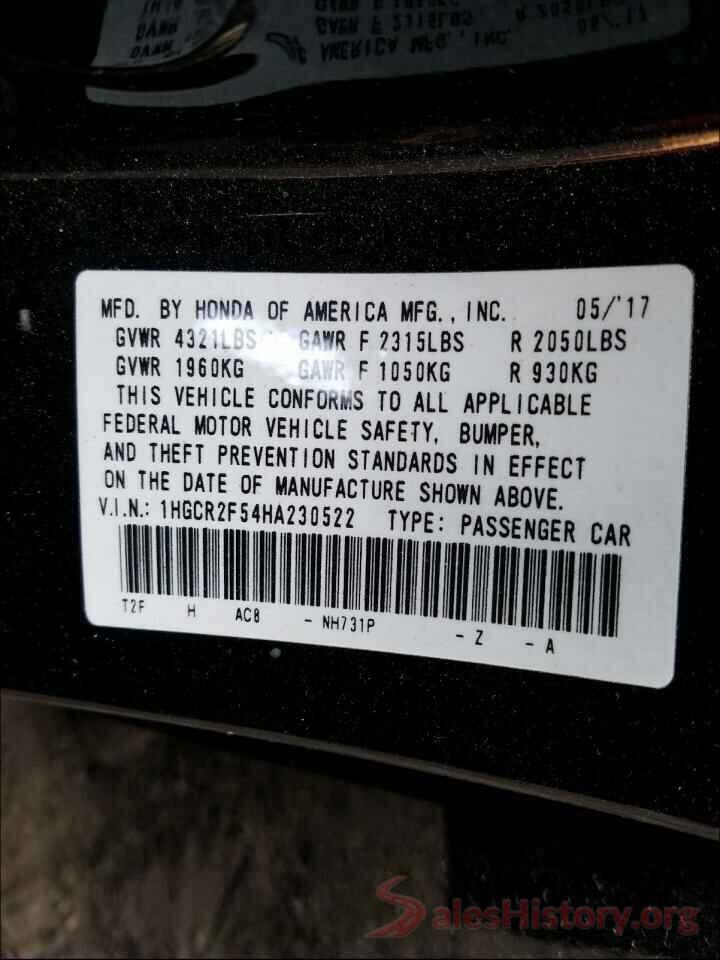 1HGCR2F54HA230522 2017 HONDA ACCORD