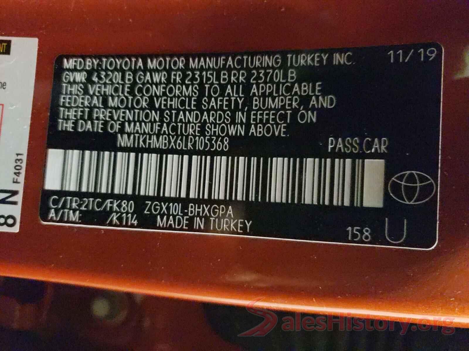 NMTKHMBX6LR105368 2020 TOYOTA C-HR