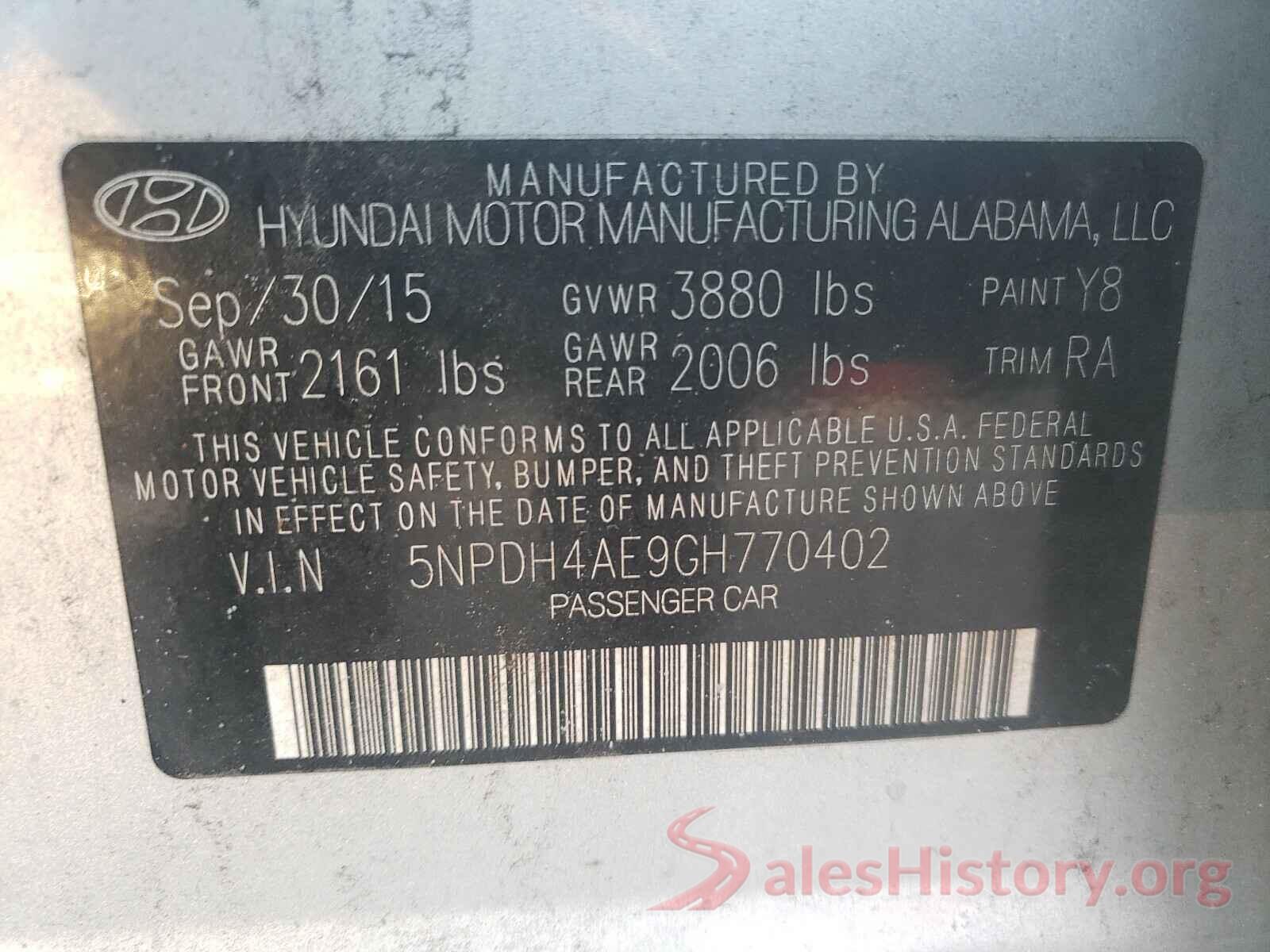 5NPDH4AE9GH770402 2016 HYUNDAI ELANTRA