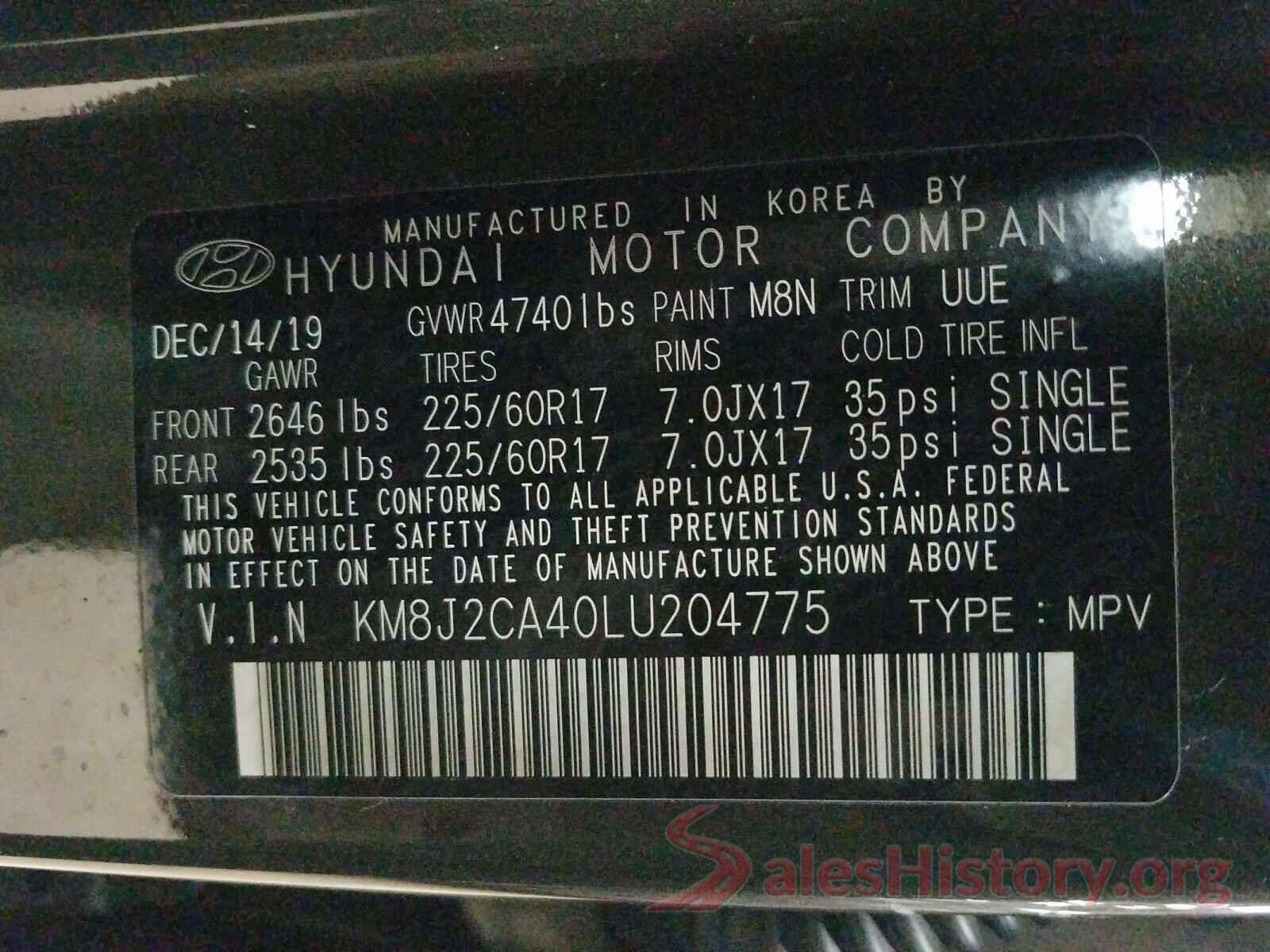 KM8J2CA40LU204775 2020 HYUNDAI TUCSON