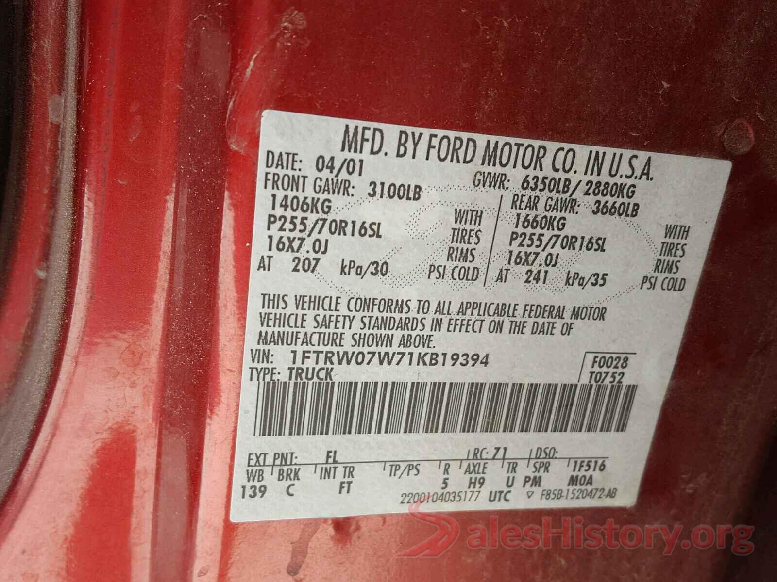 1HGCV1F1XMA030533 2001 FORD F150