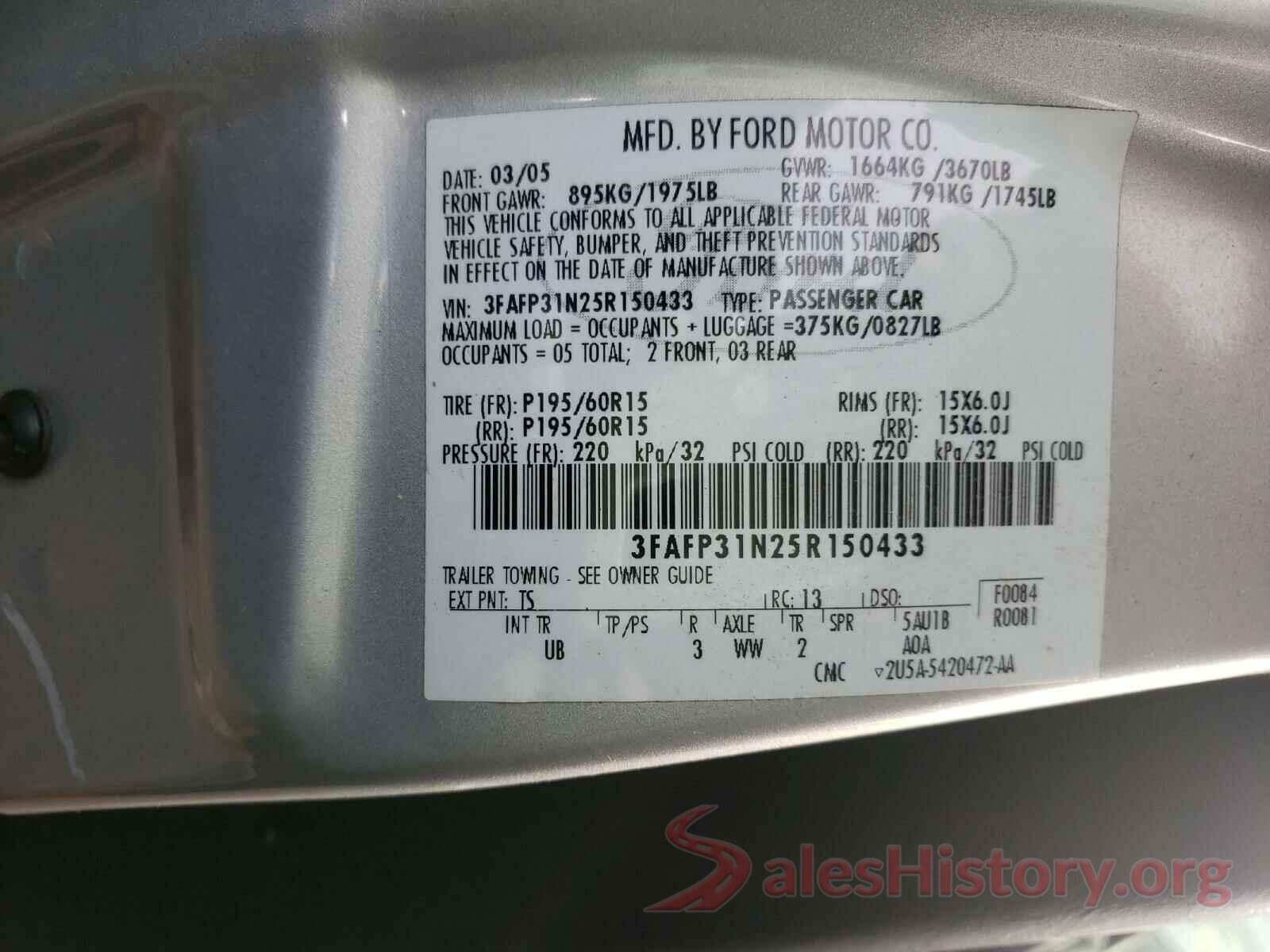 3KPF34AD8KE041657 2005 FORD FOCUS