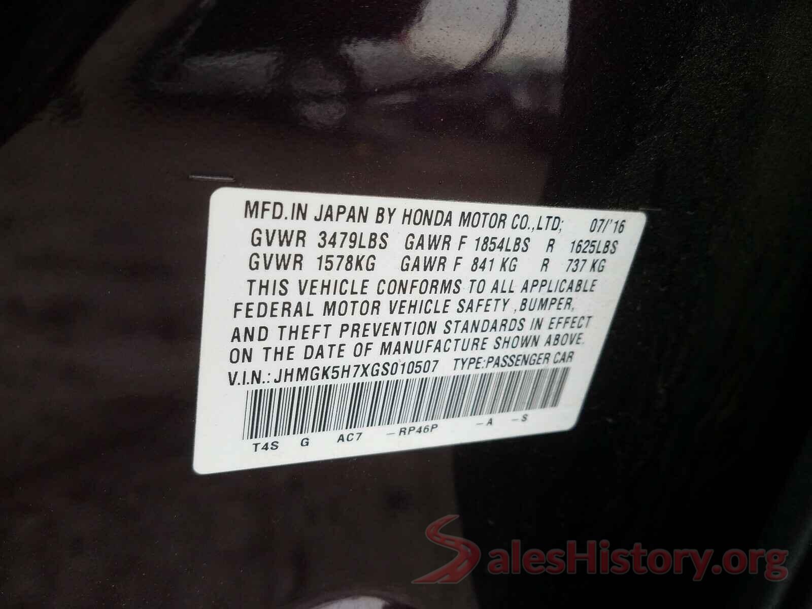 JHMGK5H7XGS010507 2016 HONDA FIT