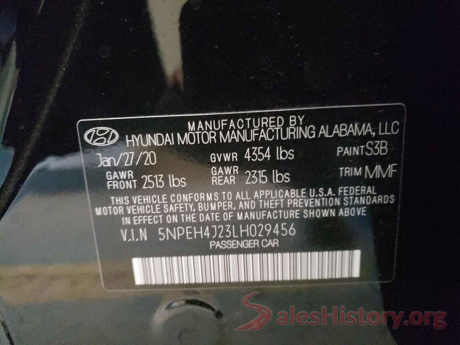 5NPEH4J23LH029456 2020 HYUNDAI SONATA