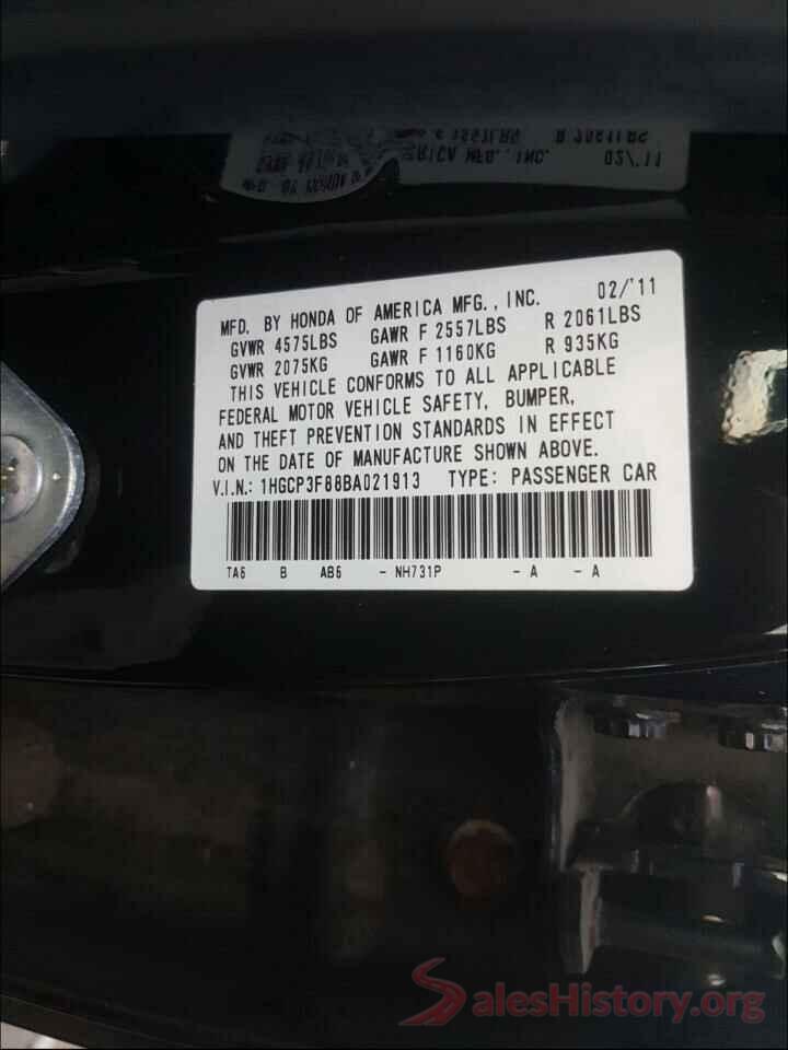 3KPFK4A7XJE168454 2011 HONDA ACCORD