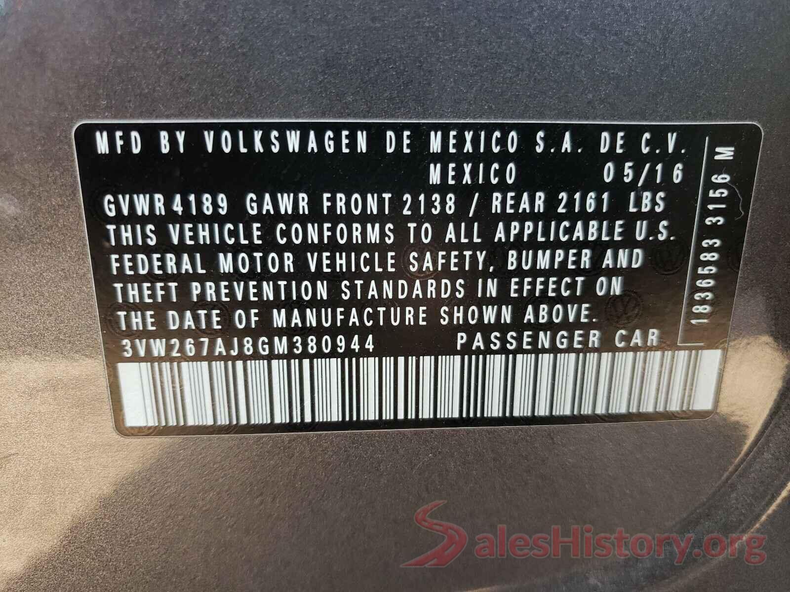 3VW267AJ8GM380944 2016 VOLKSWAGEN JETTA