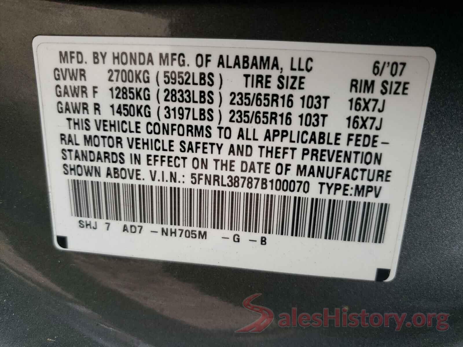 2T2ZZMCA5GC017137 2007 HONDA ODYSSEY