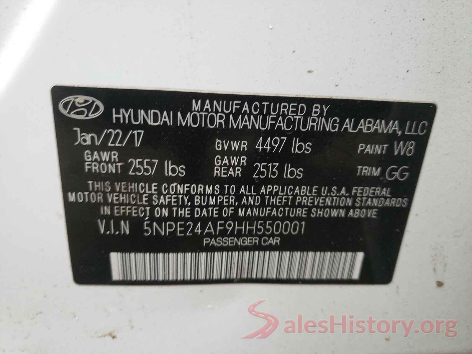 5NPE24AF9HH550001 2017 HYUNDAI SONATA