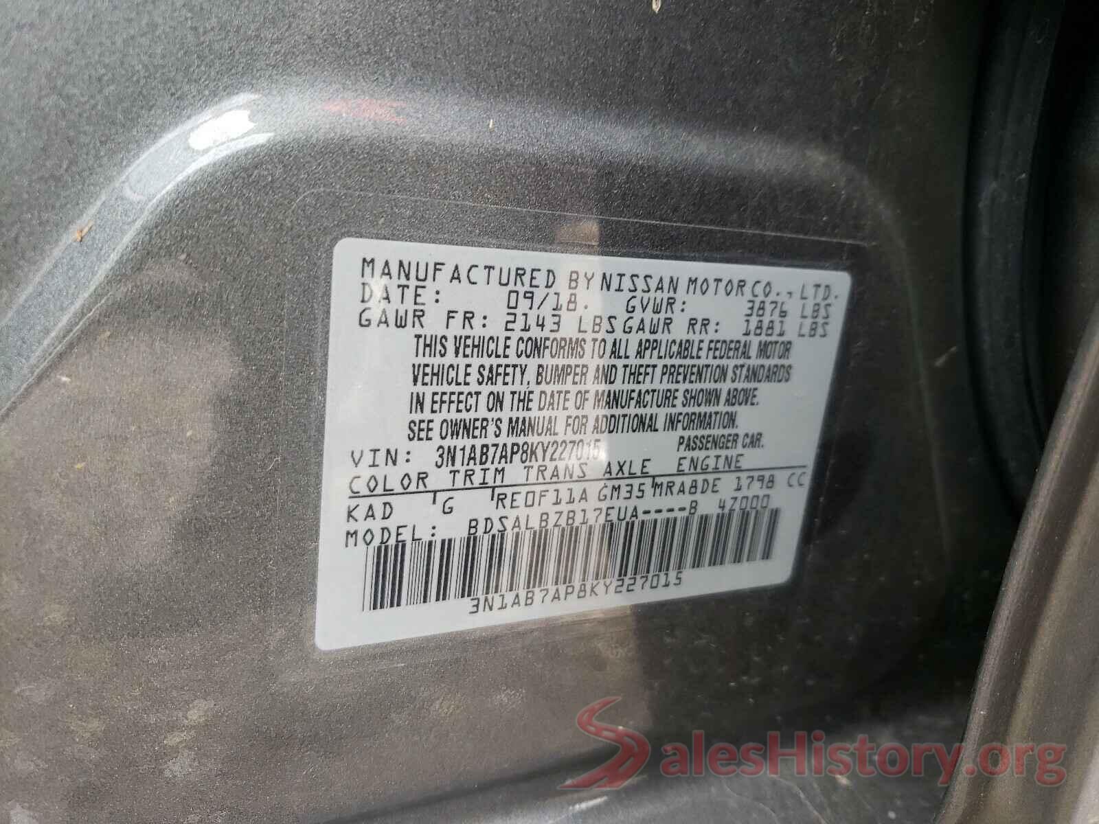 3N1AB7AP8KY227015 2019 NISSAN SENTRA