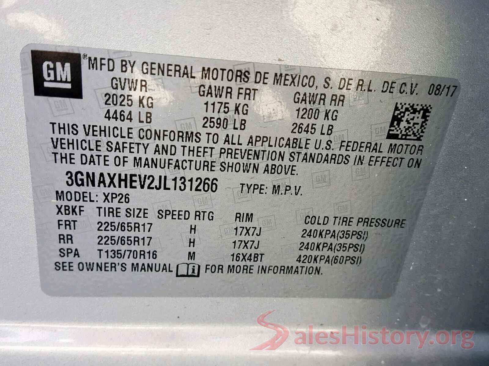 3GNAXHEV2JL131266 2018 CHEVROLET EQUINOX