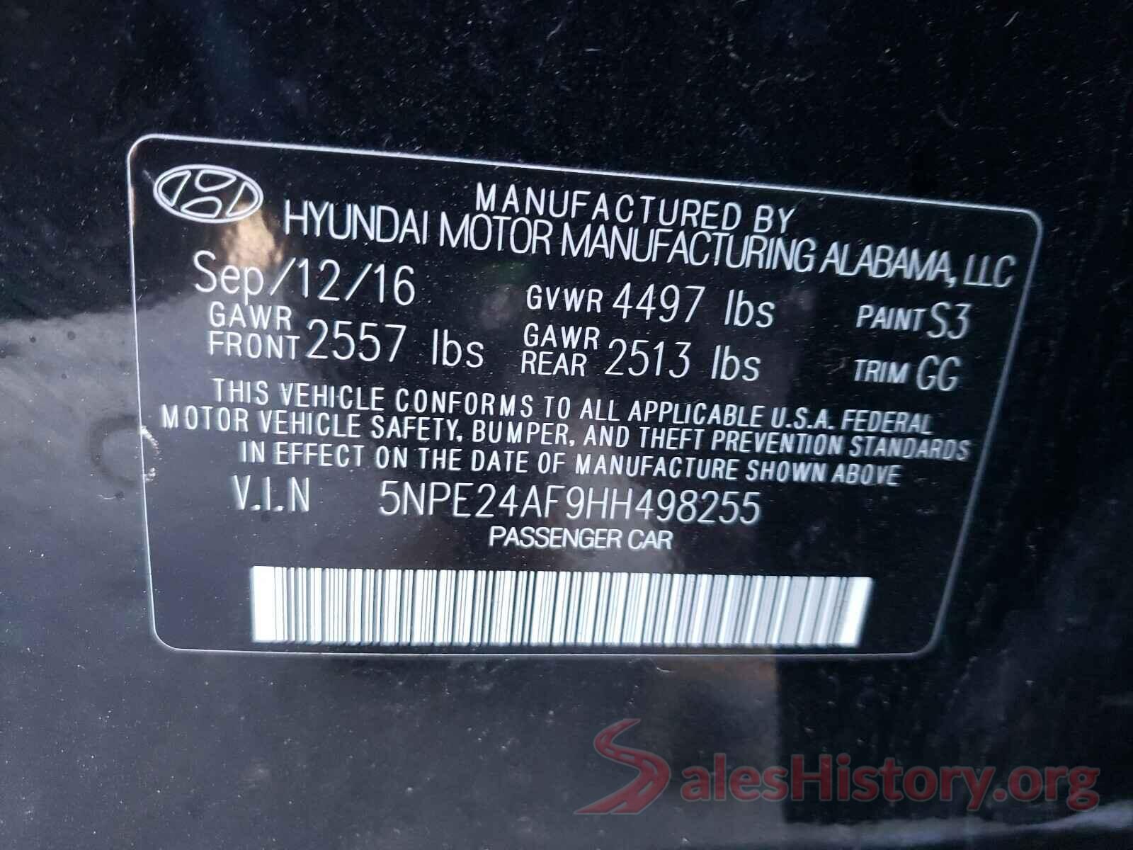 5NPE24AF9HH498255 2017 HYUNDAI SONATA