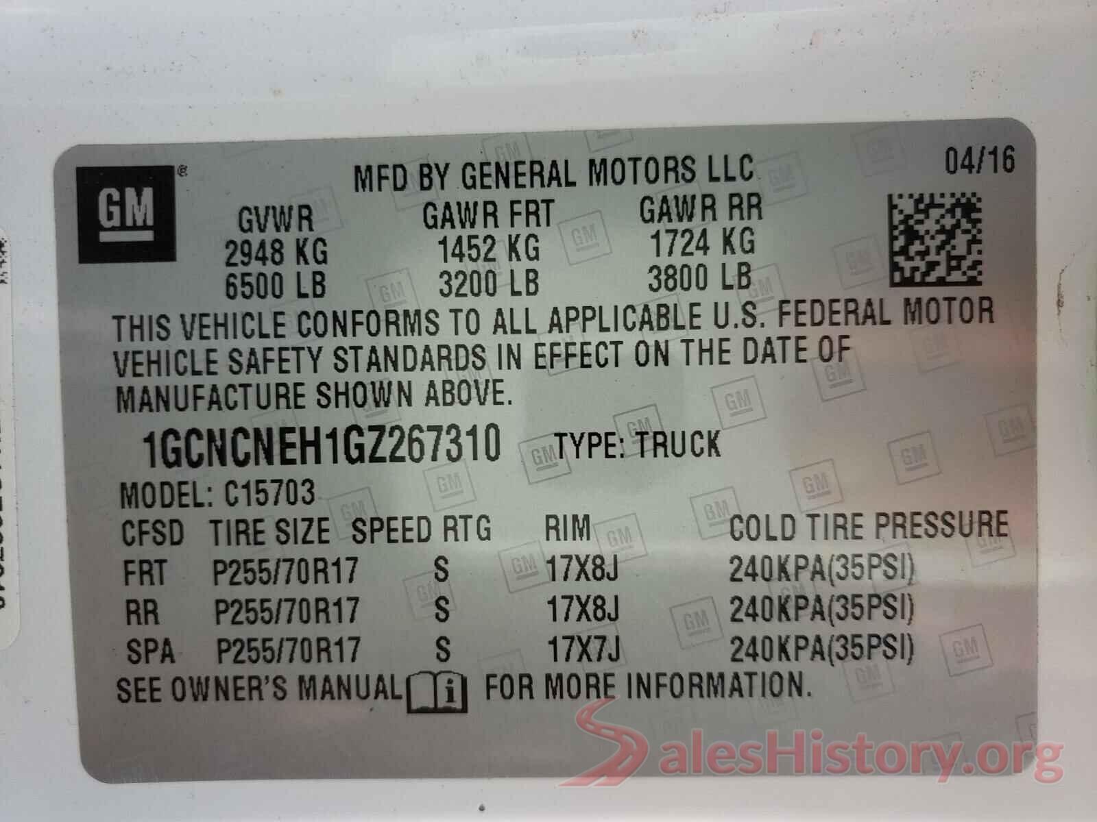 1GCNCNEH1GZ267310 2016 CHEVROLET SILVERADO