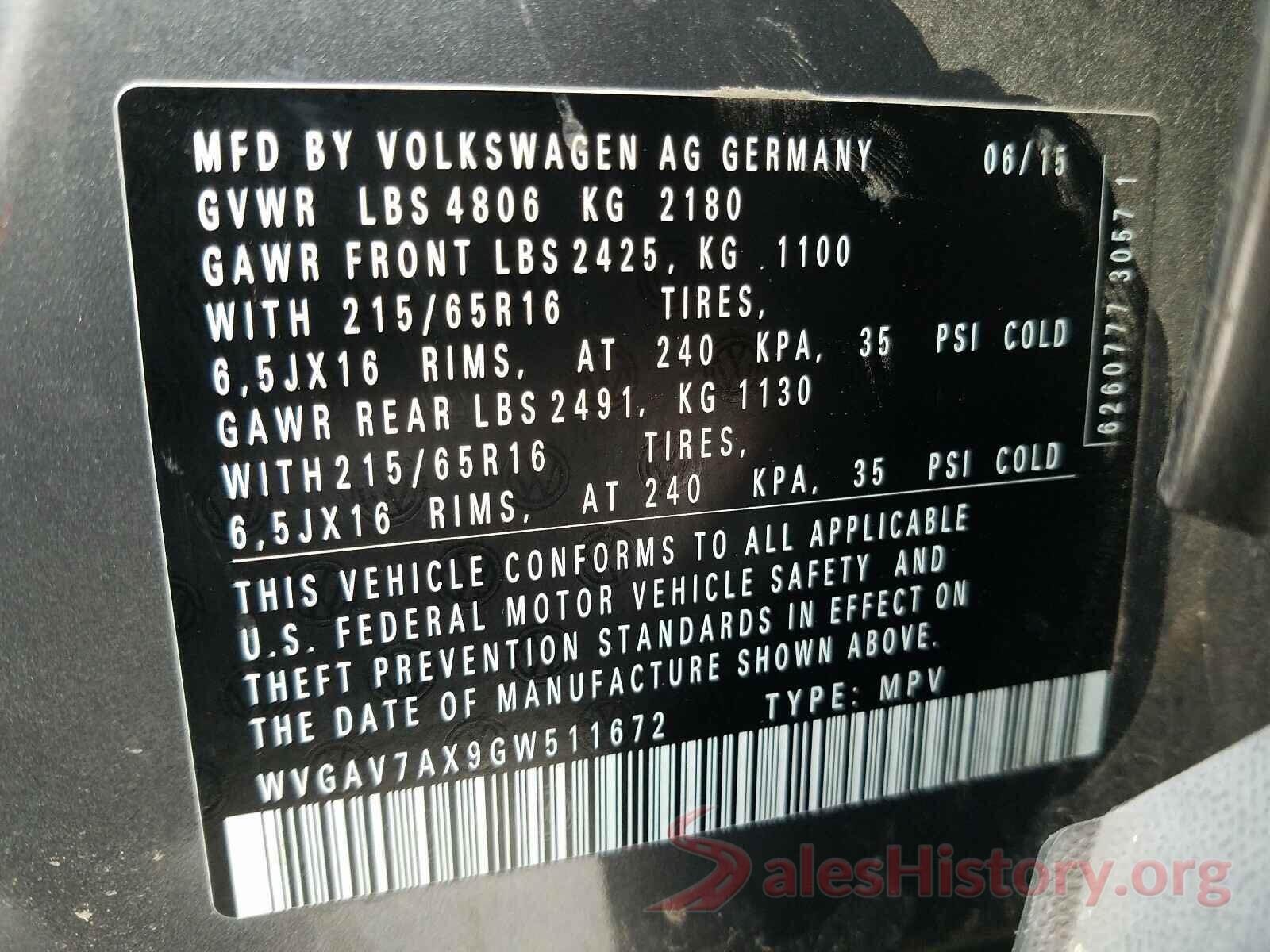 WVGAV7AX9GW511672 2016 VOLKSWAGEN TIGUAN