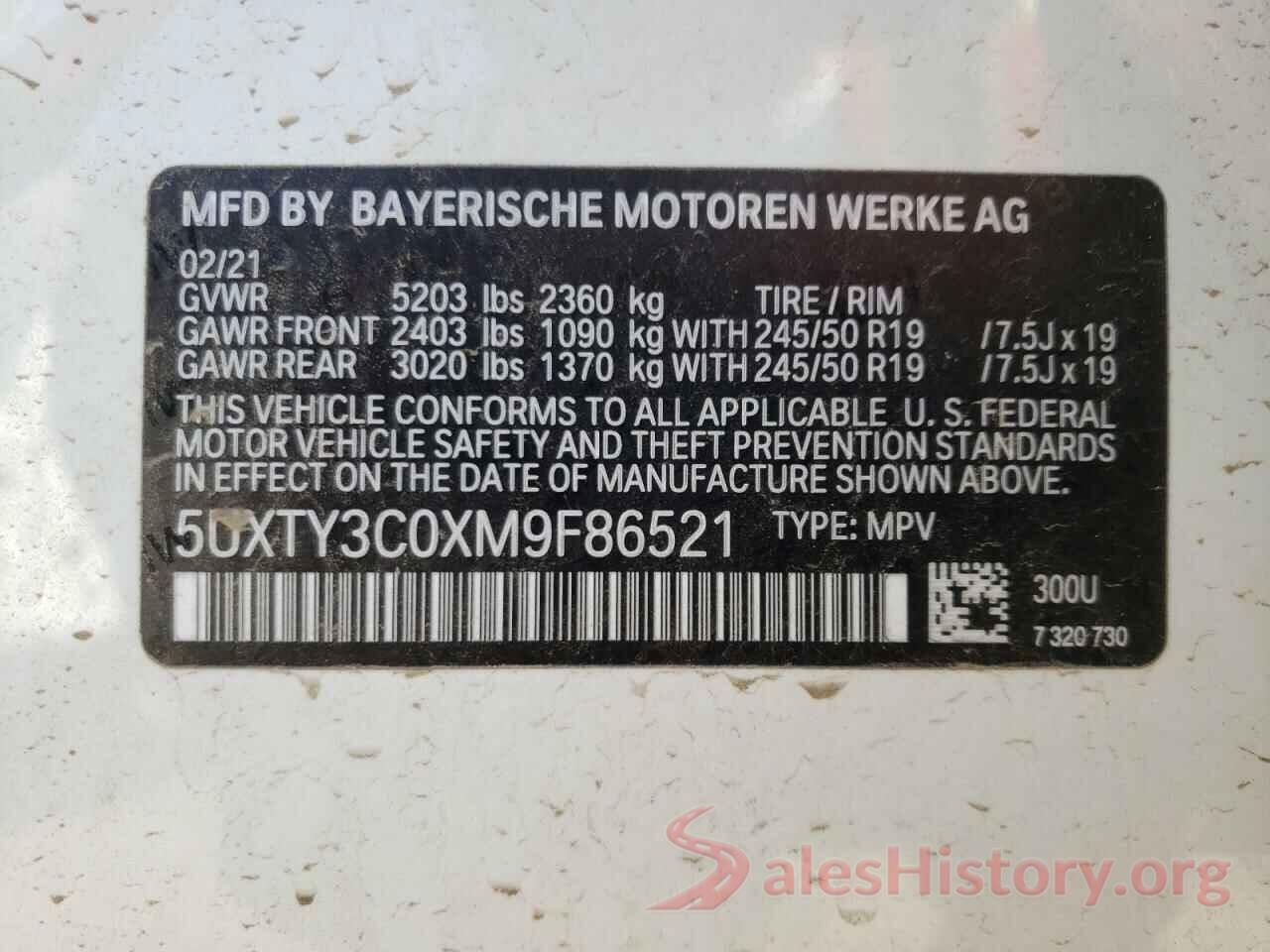 5UXTY3C0XM9F86521 2021 BMW X3