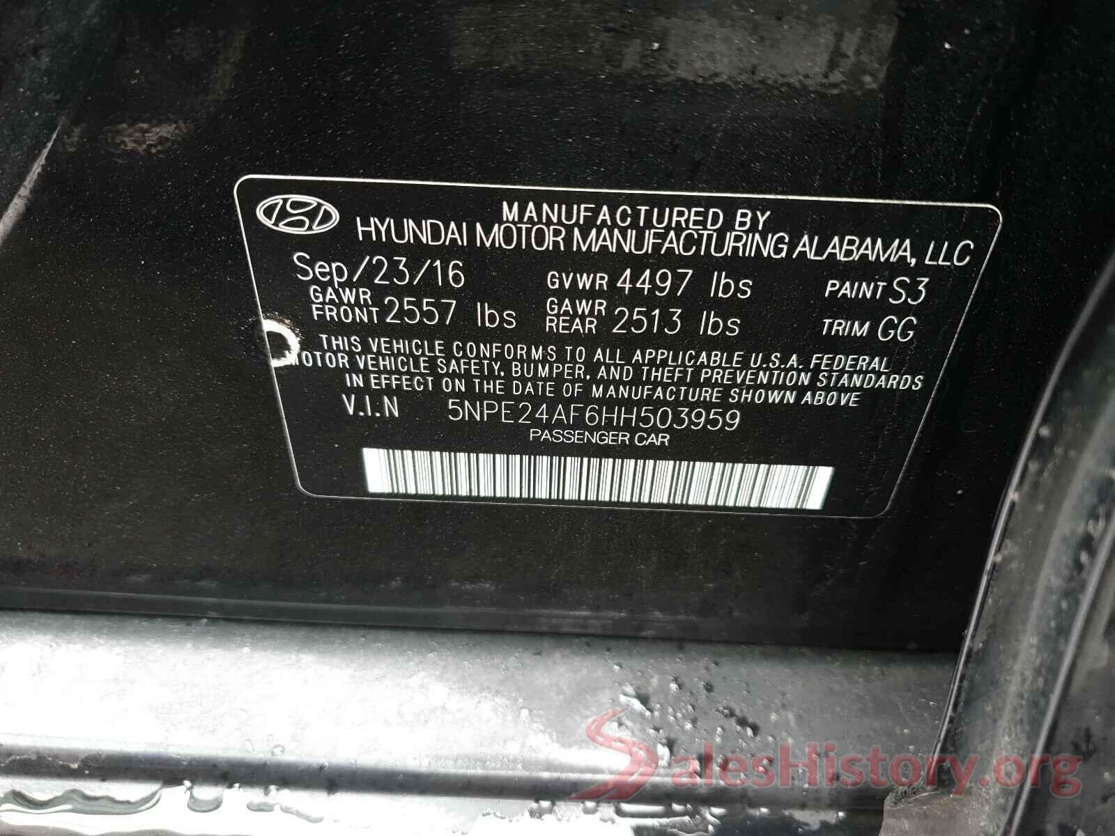 5NPE24AF6HH503959 2017 HYUNDAI SONATA