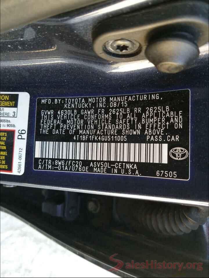 4T1BF1FK4GU511005 2016 TOYOTA CAMRY