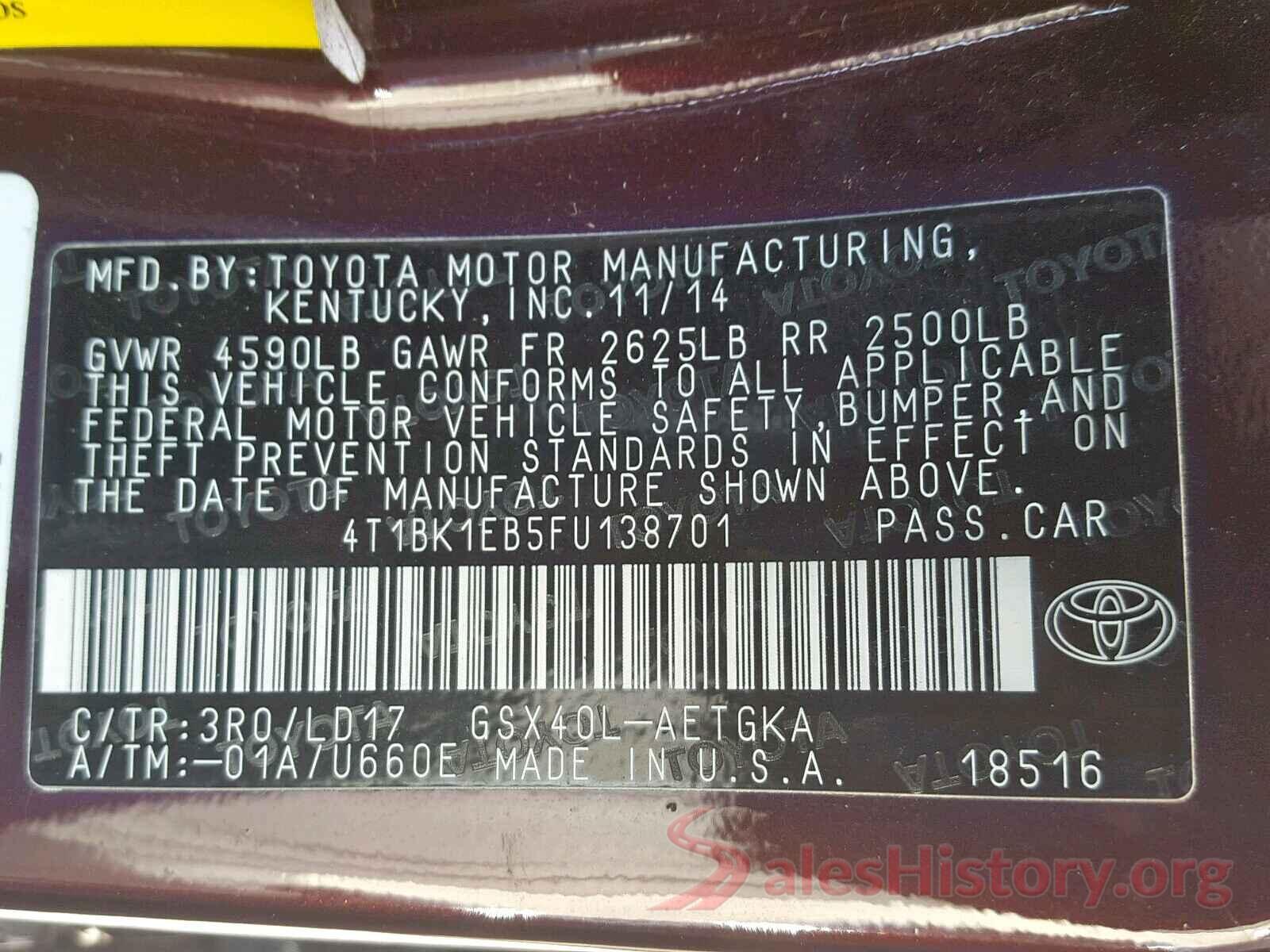 MLHJC7557J5000037 2015 TOYOTA AVALON