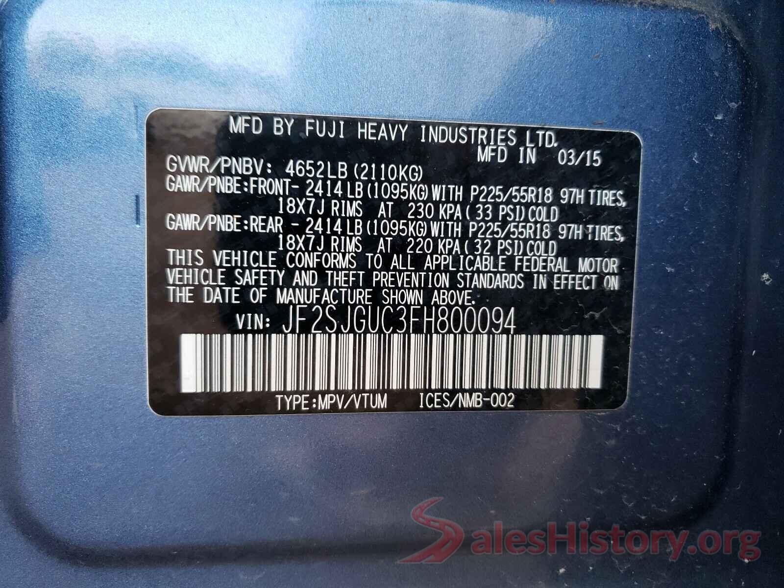 JF2SJGUC3FH800094 2015 SUBARU FORESTER