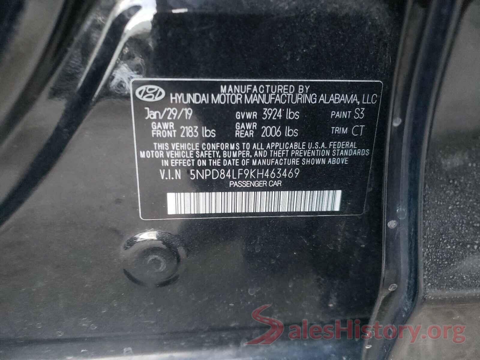 5NPD84LF9KH463469 2019 HYUNDAI ELANTRA