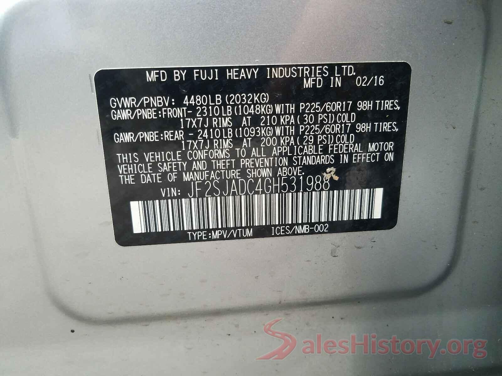 JF2SJADC4GH531988 2016 SUBARU FORESTER