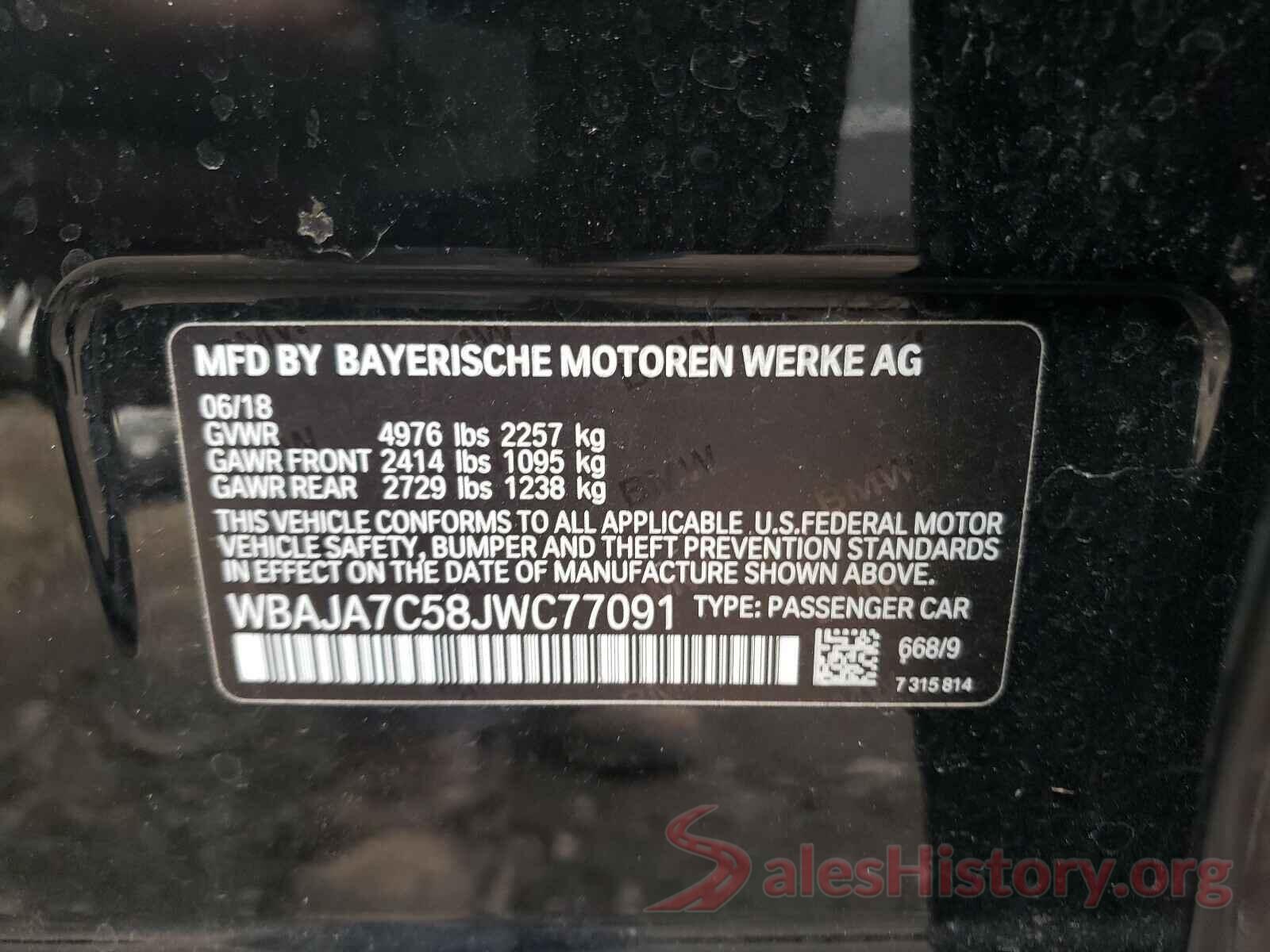 WBAJA7C58JWC77091 2018 BMW 5 SERIES